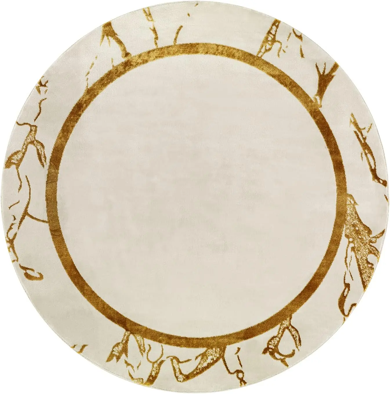 Boho Round Rug with Marble Accent – Stylish Floor Mat for Bedroom, Sofa Area & Entryway Home Decor