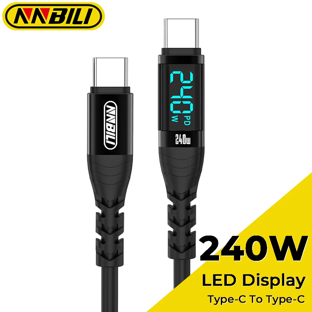 NNBILI PD 240W USB-C zu USB-C Kabel mit LED-Digitalanzeige, C-Typ Schnellladekabel, Geeignet für iPhone 15 16 17 Pro Max Huawei