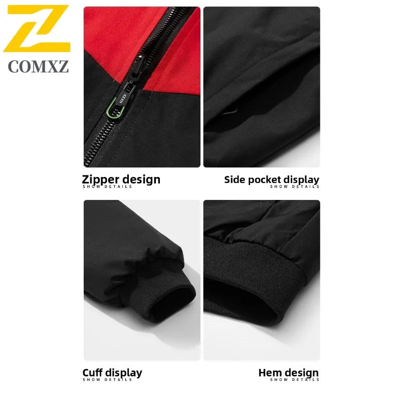 COMXZ 2025 في الهواء الطلق كتلة اللون زوجين مقنعين سترة العمل مقاوم للماء الرياضة عادية كم طويل سترة واقية للجنسين معطف مقاوم للماء