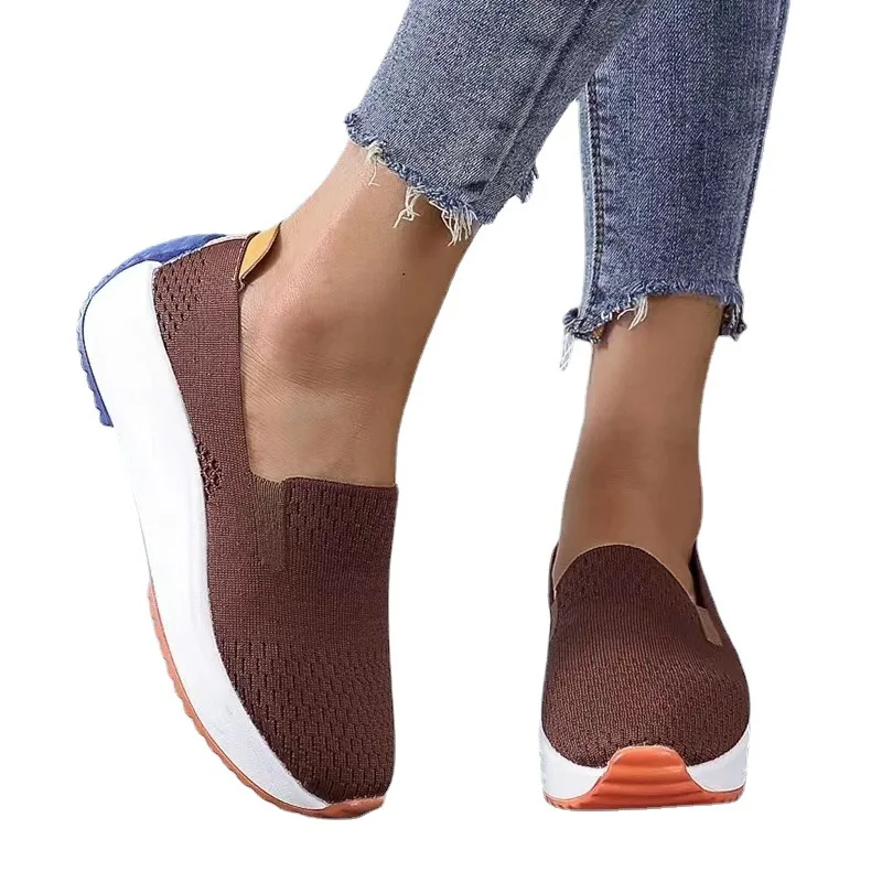 Spring Women Sneakers Mesh Flats Thick Sole Wedge Slip-on Female Shoes Lady Breathable Cozy Concise Casual Sports Walking Shoes