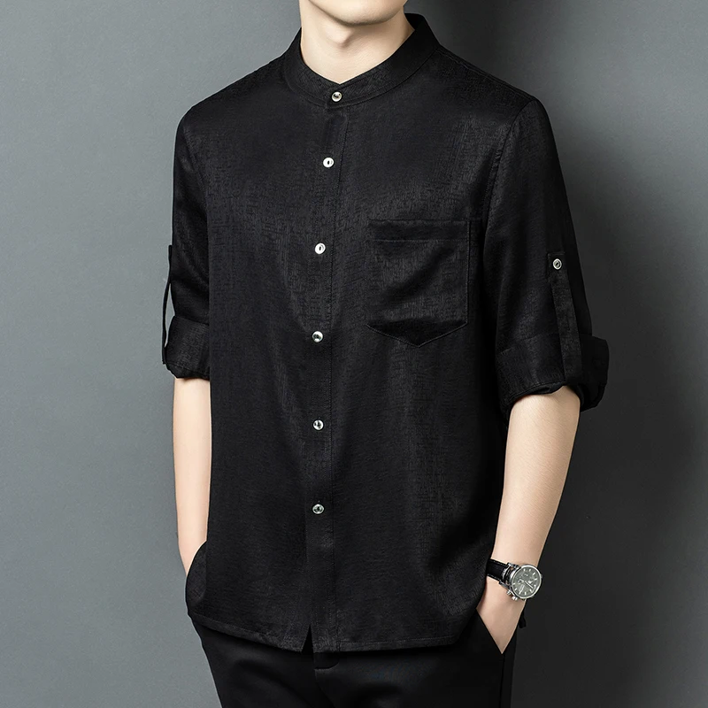 100% Mulberry Silk Shirts For Men Long Sleeve Tang Costume Satin Spring Top Quality Soft Comfortable Oversized Camisas De Hombre
