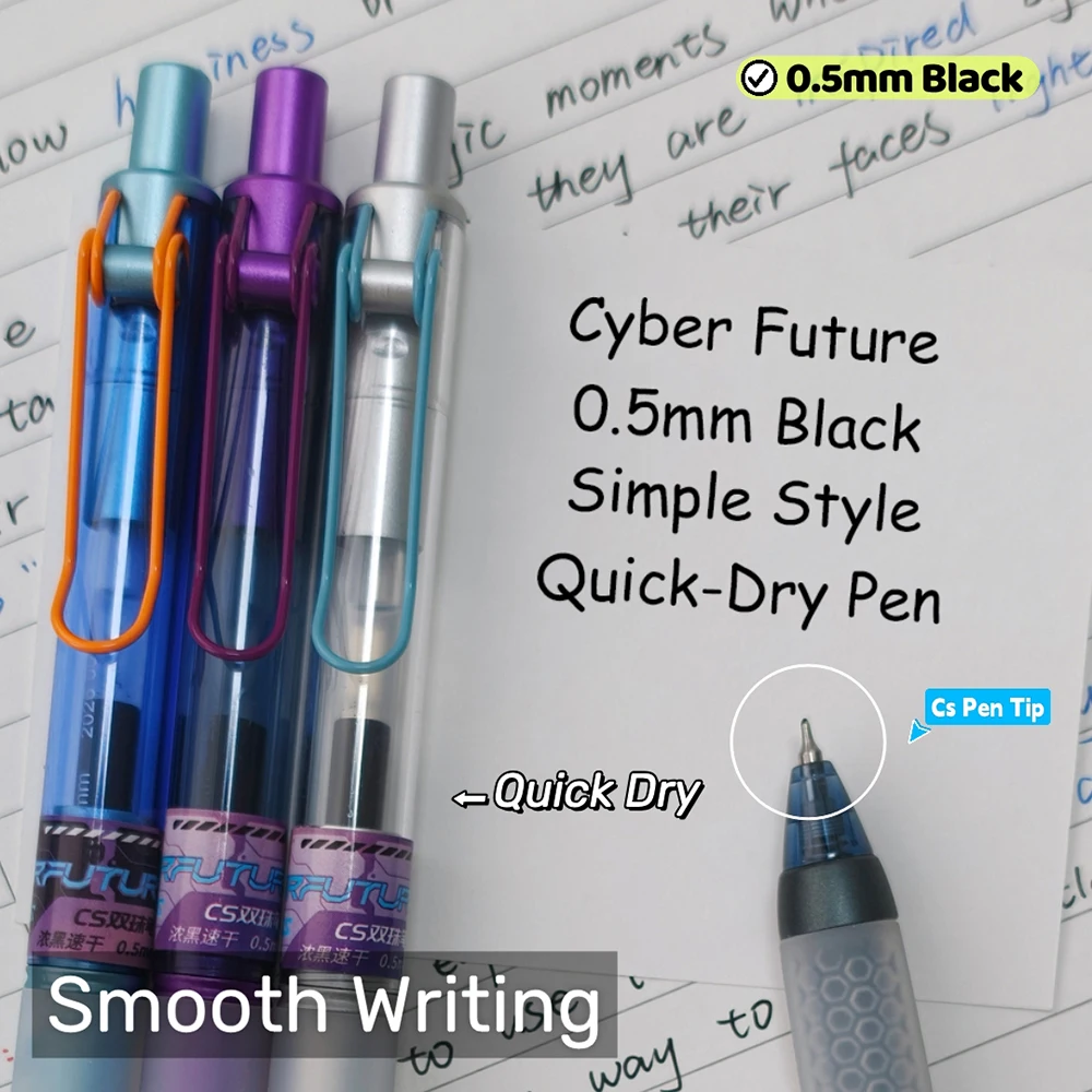 4Pcs/Set Cyber Future Gel Pen 0.5mm Black Quick-Dry Pen Creative Simple Style Writing Pens For Study and Office Use