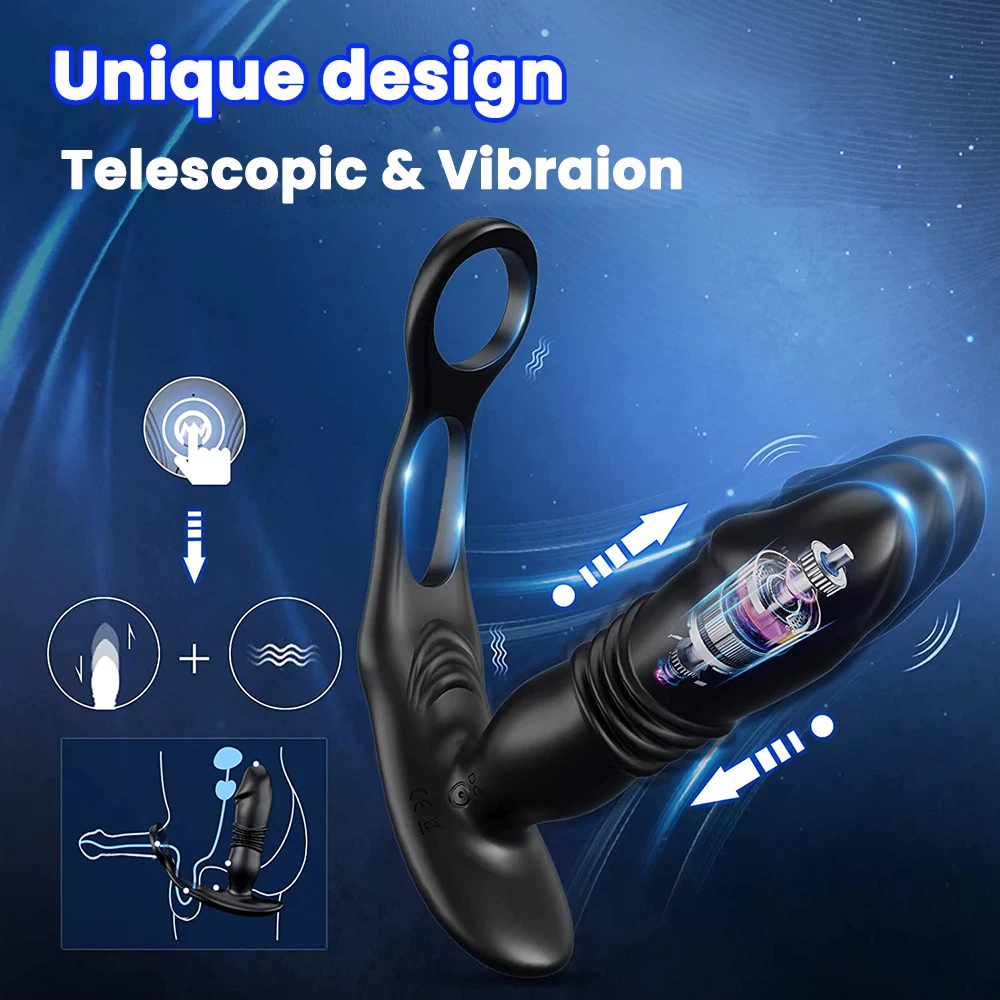 Silicone Anal Vibrator Thrusting Prostate Stimulator Massager Delay Ejaculation Lock Ring Anal Butt Plug Sex Toys Dildos for Men