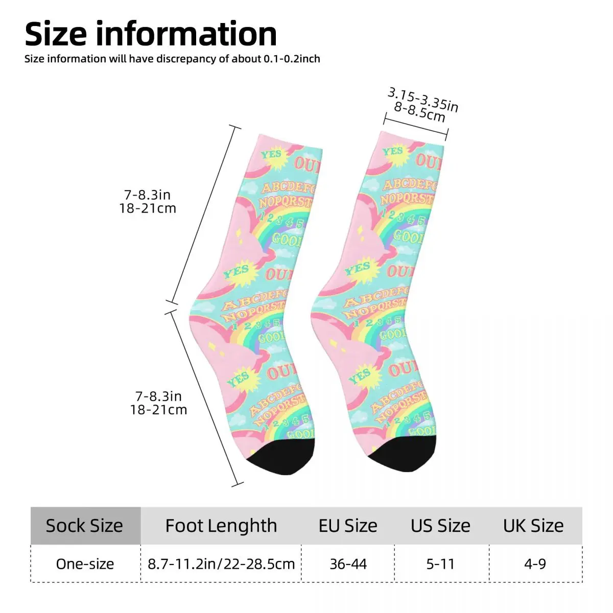 Pastel Rainbow Ouija Board Kawaii Socks School Cartoon Pattern Socks