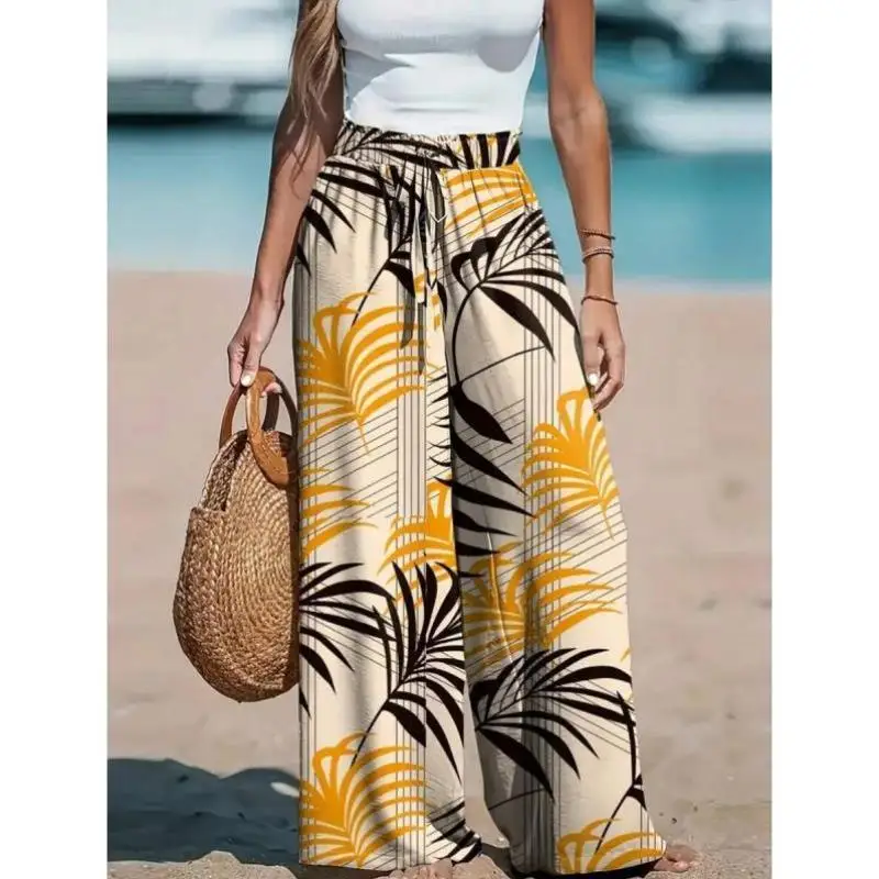 

New Women's Summer Holiday Sle Random Print Tie Faionable Ci Walk ort Pants Retro Sle Tee-acetate Fiber Material