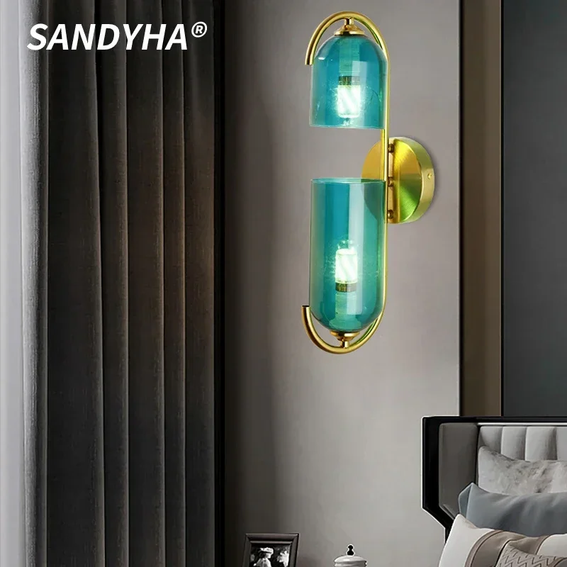 SANDYHA Design Glass Living Room Led Wall Lamps Contemporary Simple Suitable For Bedroom Bedside Study Decor Lighting Fixtures