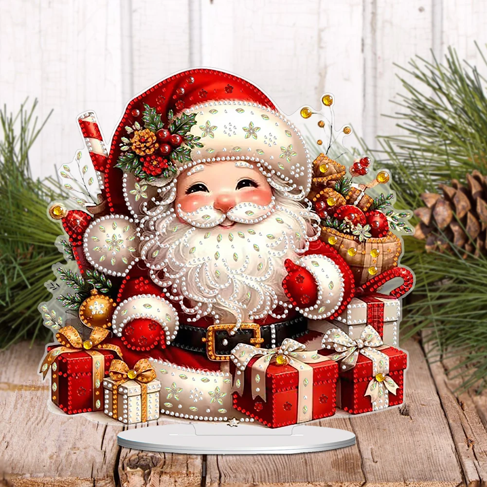 Acrylic Christmas Gnome Deer Diamond Painting Tabletop Ornaments Kit 5D DIY Diamond Art Tabletop Decorations for Adults Beginner