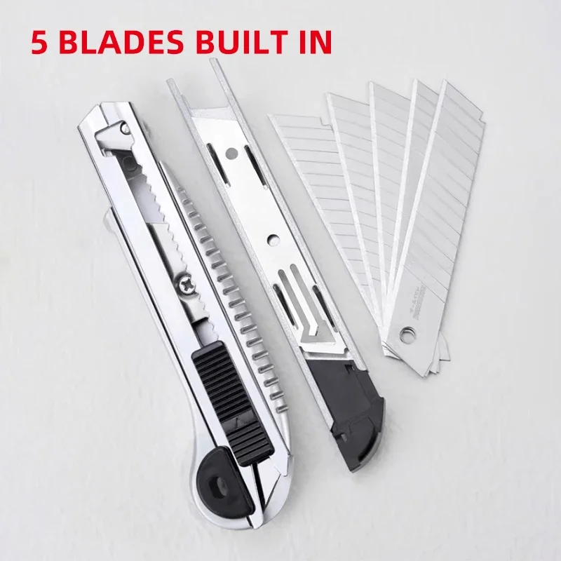 Multifunctional Utility Knife Retractable Sharp Cut Heavy Duty Steel Break 18mm Blade Paper Cut Electrician Professional