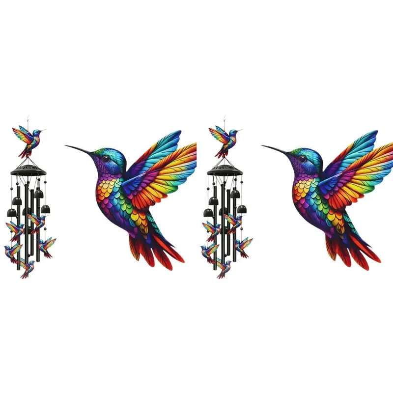 L68A 2X Hummingbird Wind Chime Outdoor Metal Bell, Garden Courtyard Decoration, Commemorative Gift,High Quality