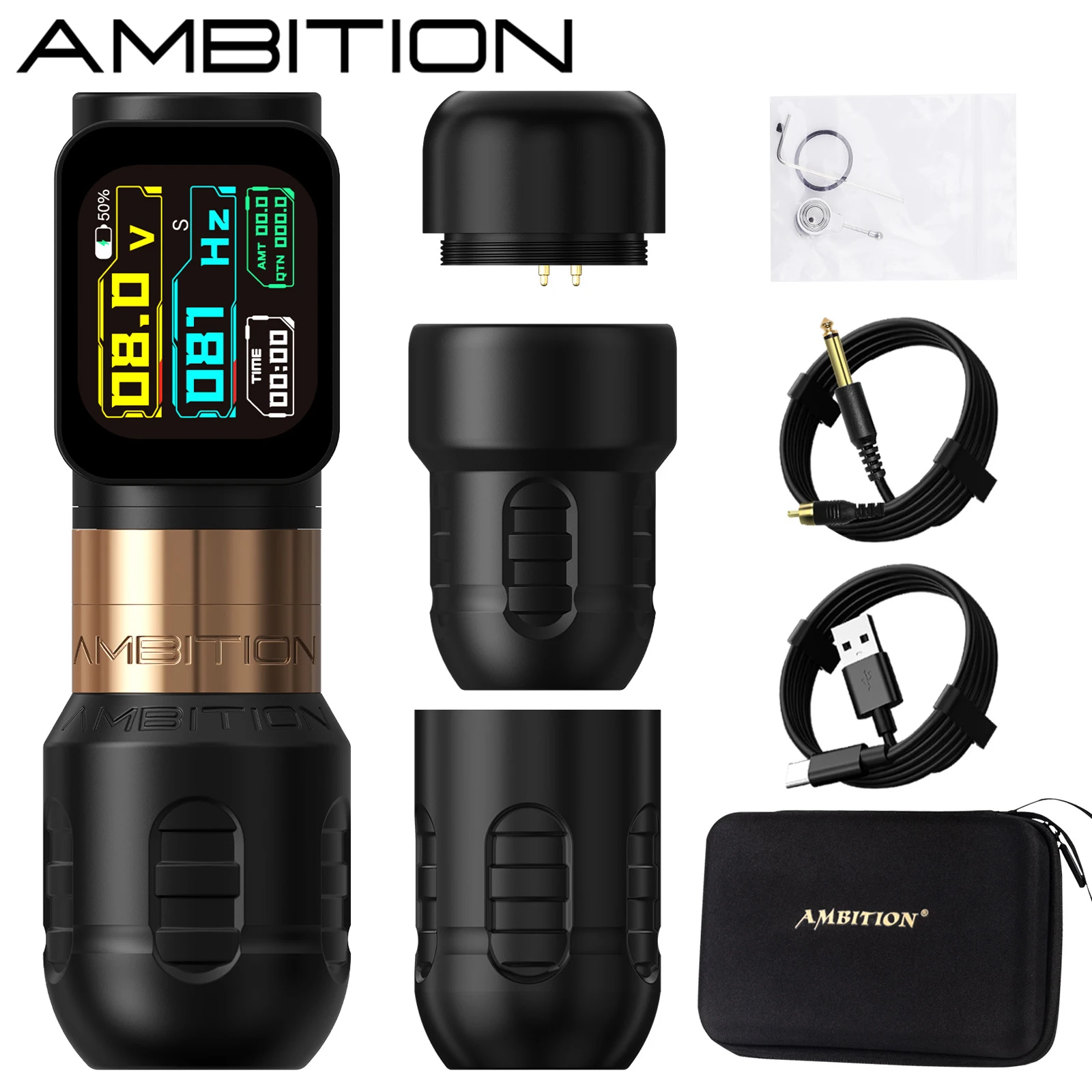 

Ambition Zetton Pro 3,5 + 4,0 мм ход беспроводная тату-машина профессиональный бесщеточный двигатель прямой стержень аккумуляторная ручка 2400 мА 1-12 В