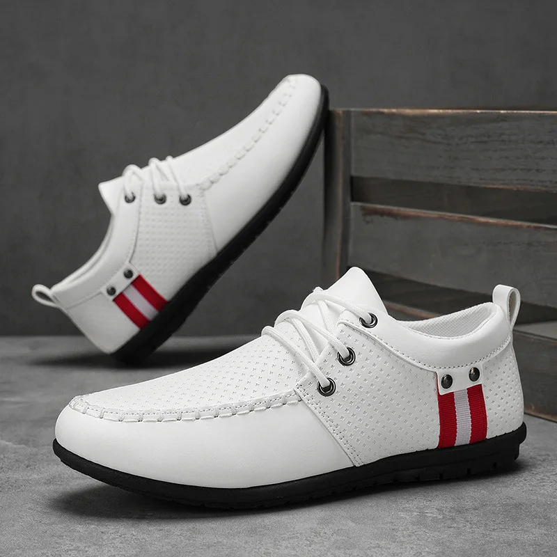 2025 New Korean Large Leather Shoes Men's Trendy Shoes British Youth Casual Men's White Shoes Loafers Men