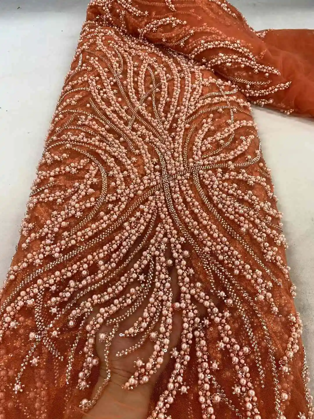 5 Yards High-end Heavy Beaded Fabric Latest African Luxury Sequins Groom Embroidery Fabric French Tulle Lace For Sewing Wedding