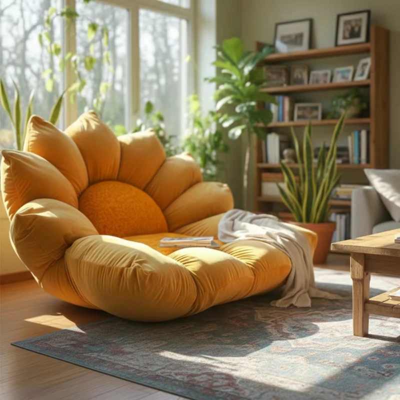 Yellow sunflower velvet floor sofa lazy bean bag chair comfortable flower-shaped home furniture oversized plush tatami mat