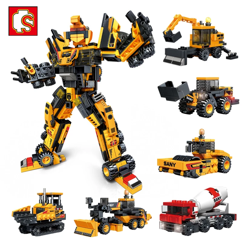 SEMBO 6IN1 Heavy Engineering Man Transformation Mecha Building Blocks City Construction Vehicle Robot Bricks Kids Toys Boys Gift