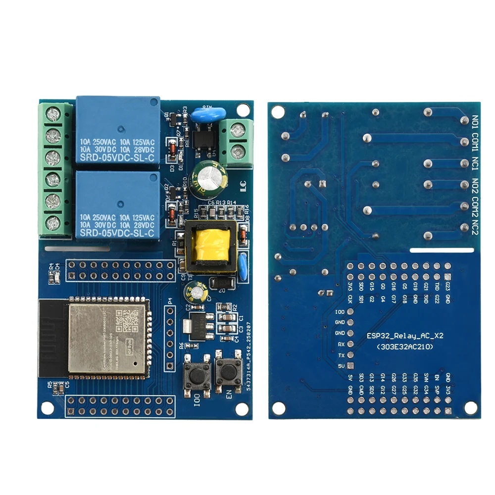 ESP32 WIFI Bluetooth 2 Channel Relay Module With Indicator Light ESP32-WROOM Development Board Accessories 90-250V for Smart Hom