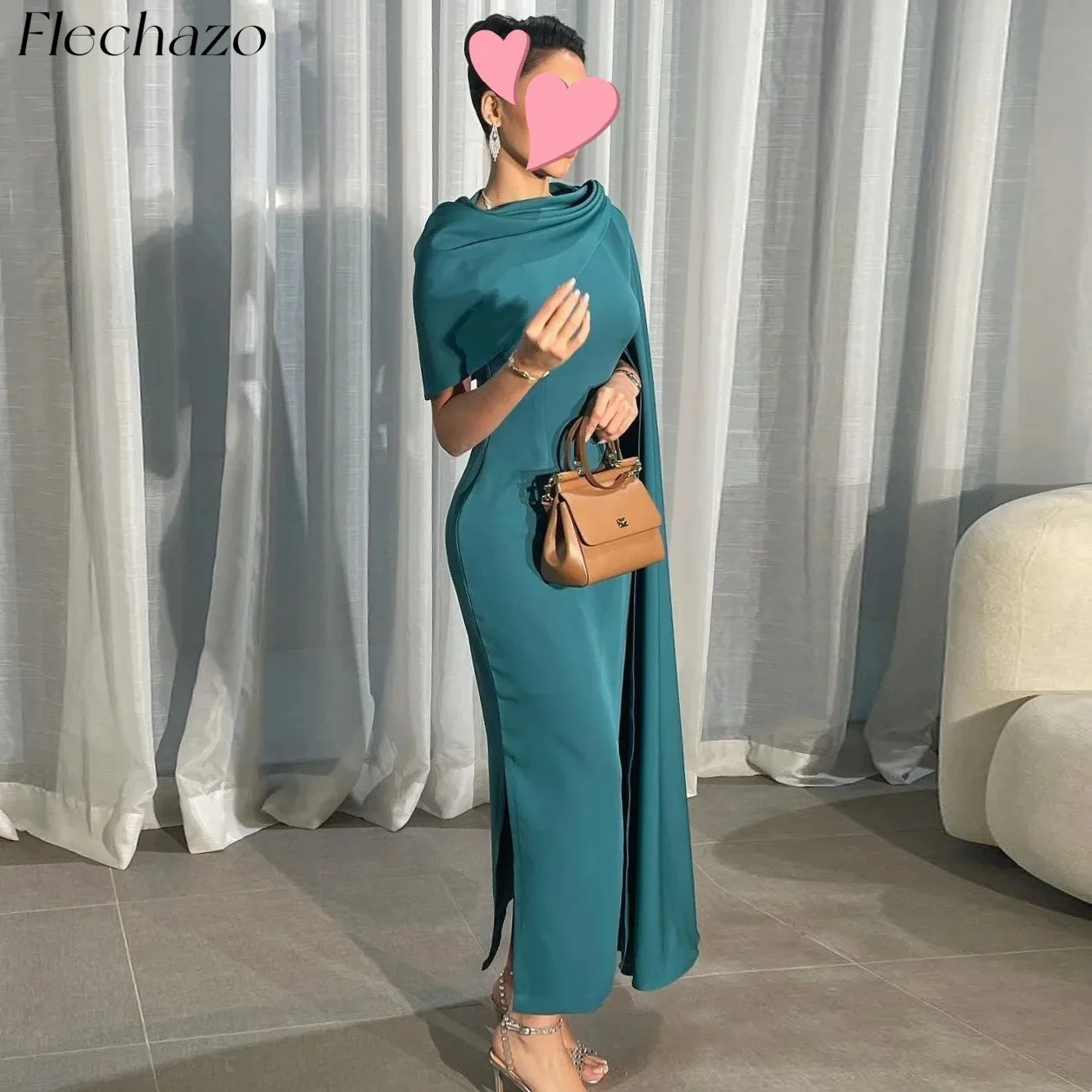 

Flechazo Evening Dresses O Neck Sleeveless Long Cape Ankle-Length Simple Elegant Party Dress For Women 2024 فساتين السهرة