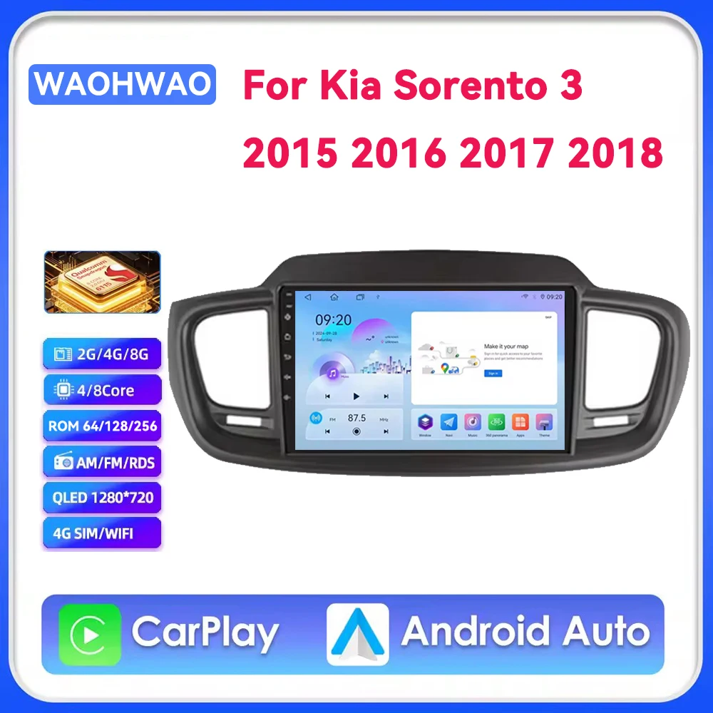 

Android 15 Carplay Auto для Kia Sorento 3 2015 2016 2017 2018 GPS-автомагнитола, навигация, мультимедийный видеоплеер, стереосистема 4G+WIFI