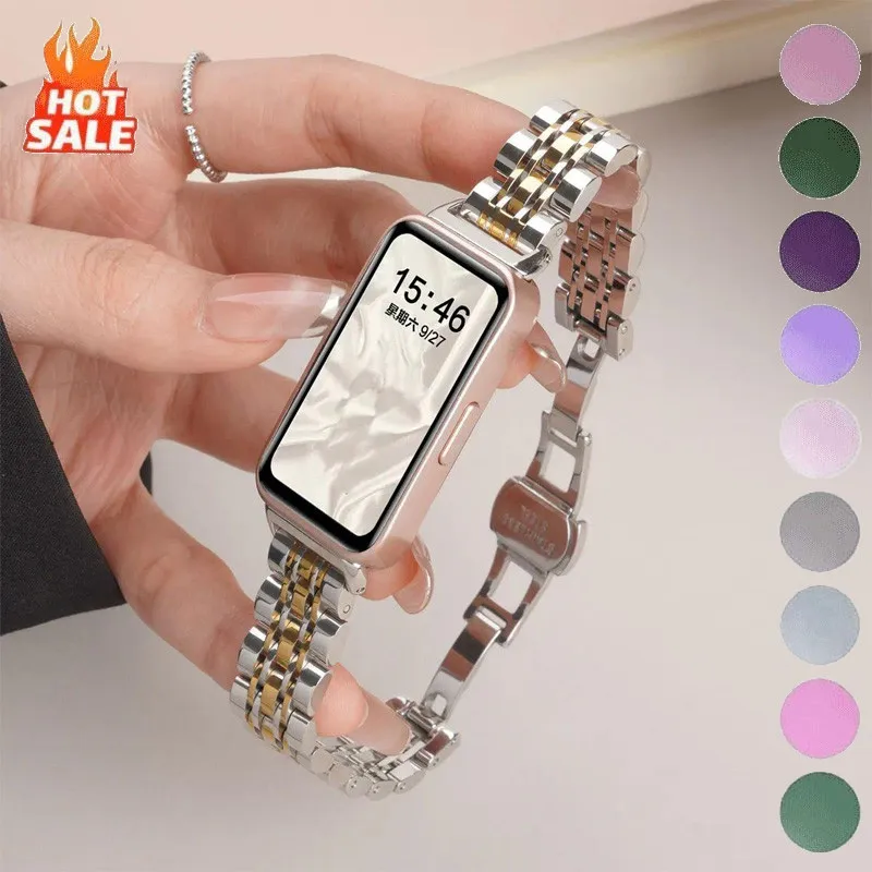 Schlankes Edelstahl-Armband für Huawei Band 11 NFC 11 Pro 10 9 8 Luxus-Metall-Uhrenarmband für Damen & Herren Sommer-Sport-Armband