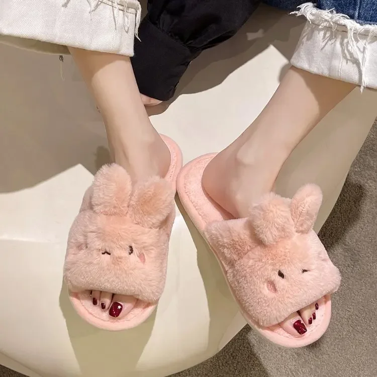 

Women's cute bunny flat-soled plush cotton slippers