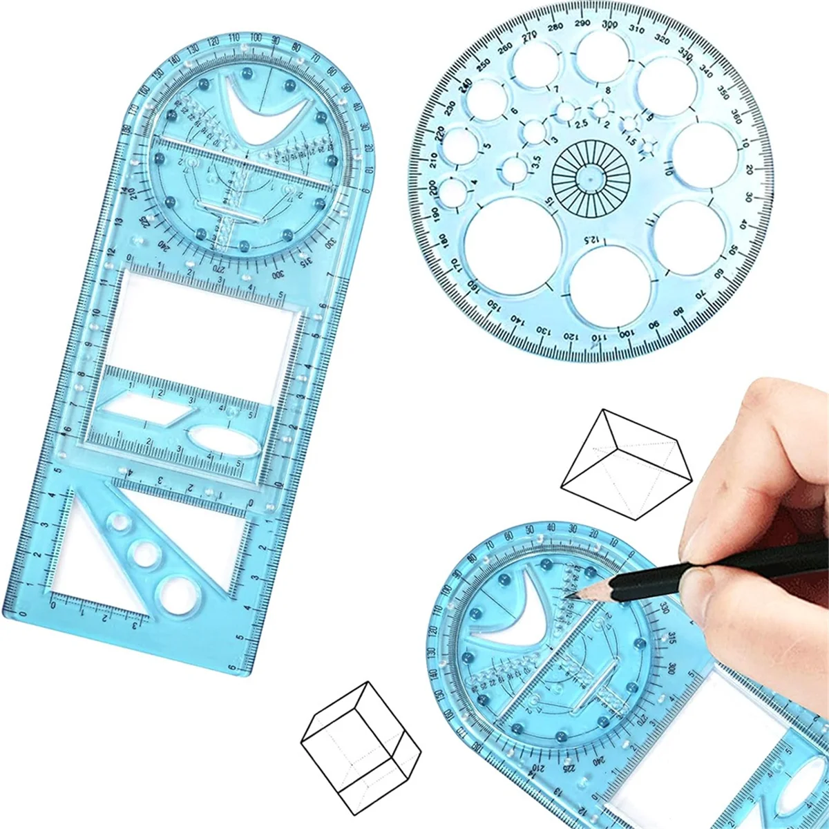 A24R Multifunctional Geometric Ruler, Geometric Drawing Template Measuring Tool Draft Rulers for School Office with Pencil
