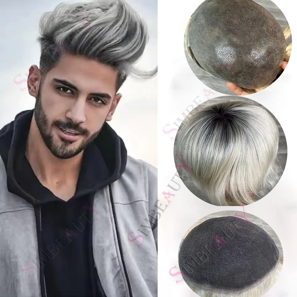 

Undetectable 1bt60 Ombre Platinum Blonde European Human Hair Full Swiss Lace Male Toupee Natural Hairline MicroSkin Pu Prosthesi