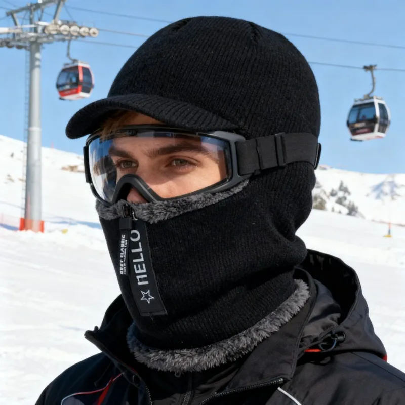 الرجال الشتاء الدافئة الصوف قبعة في الهواء الطلق حماية الأذن القبعات الدافئة سميكة دراجة محبوك كاب وشاح يندبروف أقنعة قبعة #6