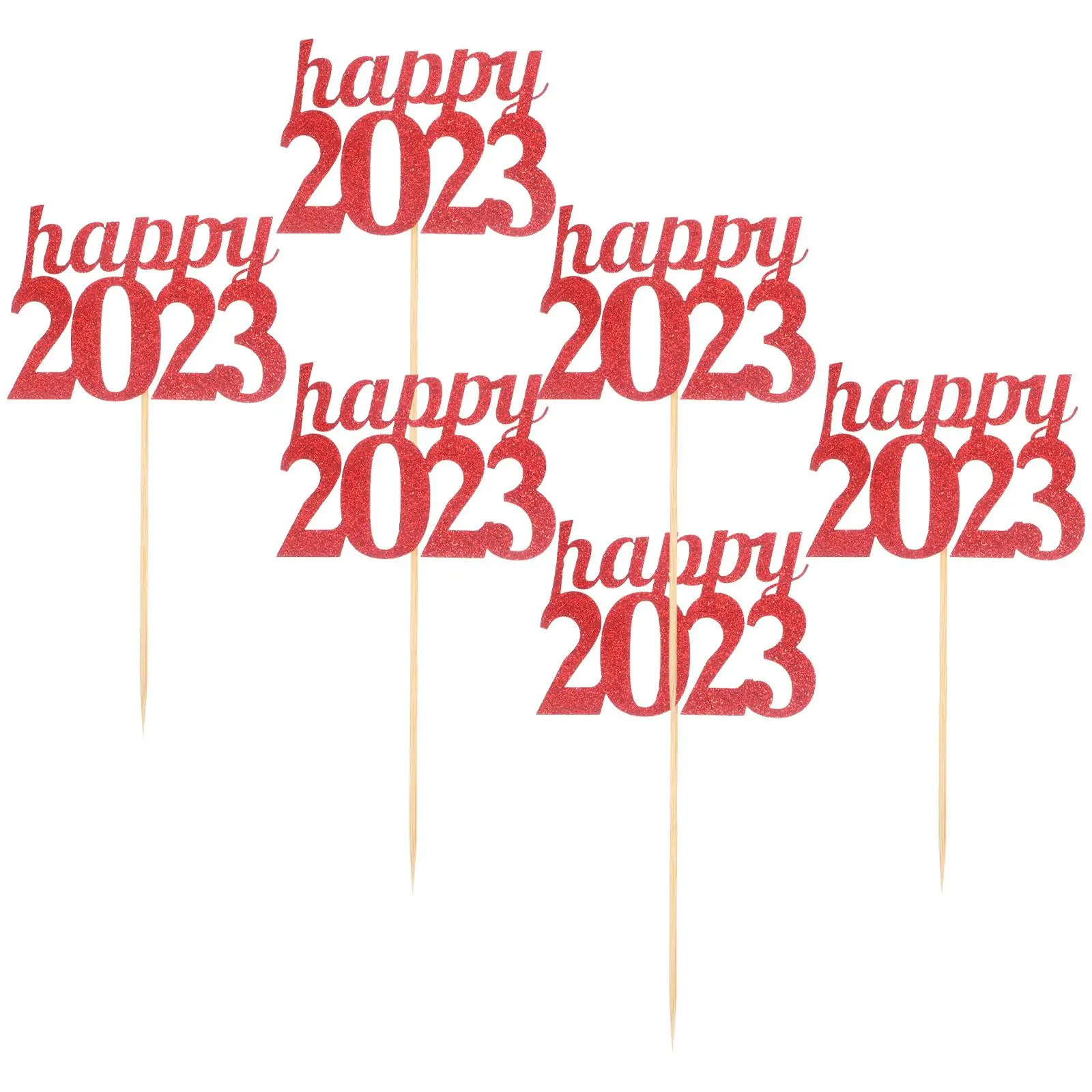 

50 Pcs Cake Decoration Insert New Year Years Year's Cupcake Fruit Eve Decorating Bamboo Toppers Birthday Decorations