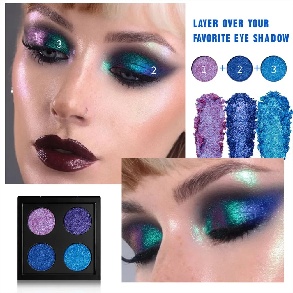4 Color Eyeshadow Palette Optical Chameleon Color Changing Diamond Shimmer Private Label Custom Logo Vegan Makeup Wholesale