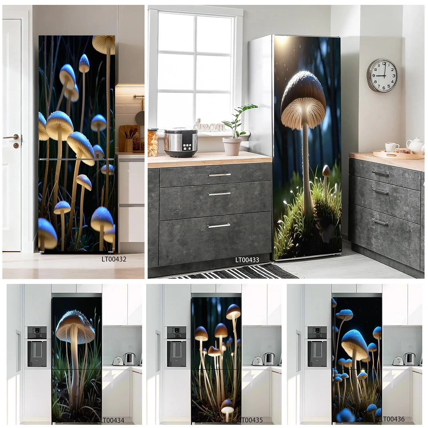 

Forest Glowing Mushroom Fridge Stickers Full Door Wrap Wallpaper Customize Home Decoration Door Refrigerator Crafts Sticker