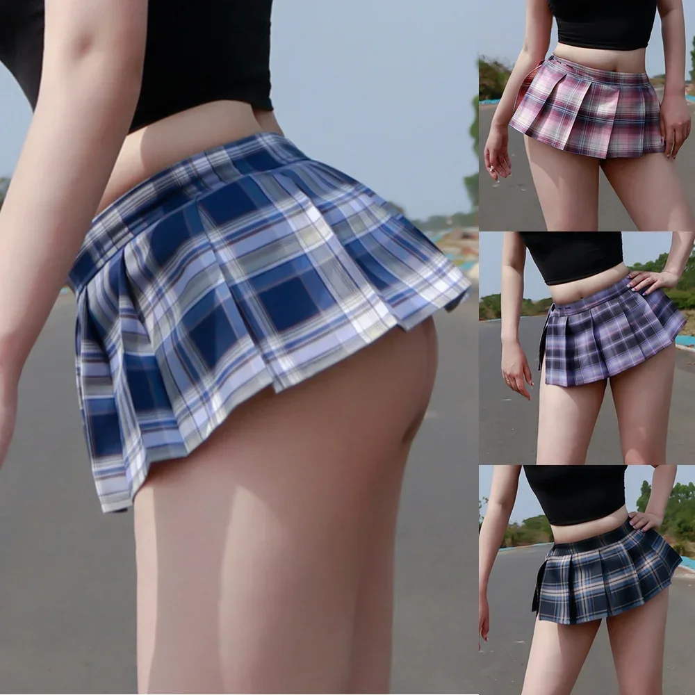 Sexy Mini Lattice Skirts Women Girl Japanese Student Low-Waisted Club Pole Dancer Party Short Skirt Sex Game Summer Fashion