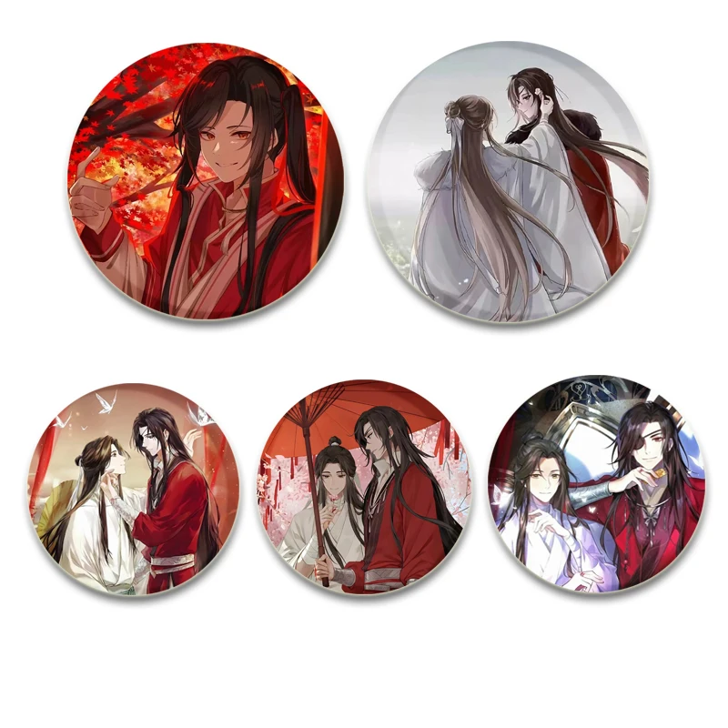 BL Anime Tian Guan Ci Fu Cartoon Enamel Pin Xie Lian and Hua Cheng Round Display Brooches Lapel Pins Fans Collect Friends Gift