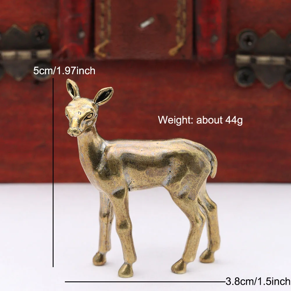 Brass Sika Deer Small Statue Vintage Animal Model Miniatures Figurines Desktop Decorations Crafts Home Decors Ornaments Tea Pets