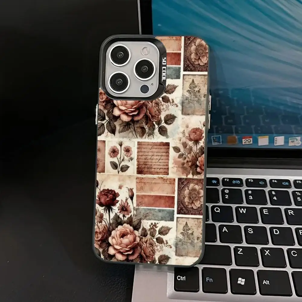

Retro floral phone case for iPhone 16 15 14 13 12 11 Pro/ Max/Plus shock-proof rear cover anti-fingerprint