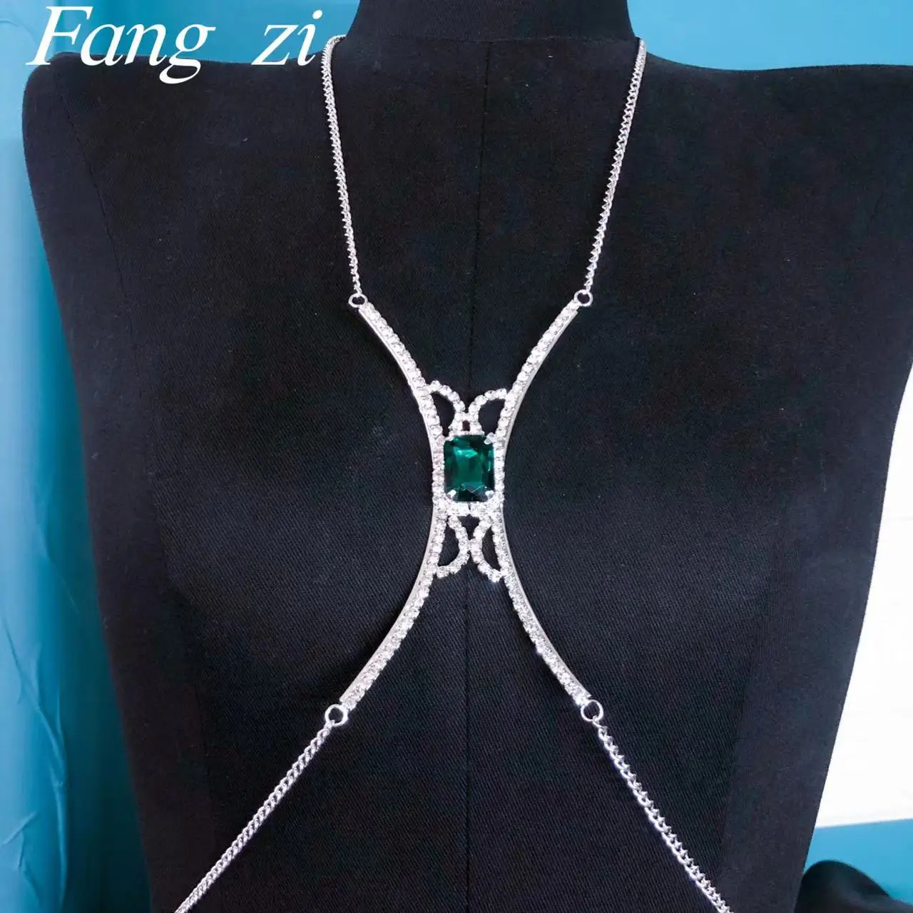 New sexy Rhinestone bra top bracket jewelry necklace luxury square green crystal underwear Body chain beach bikini accessories