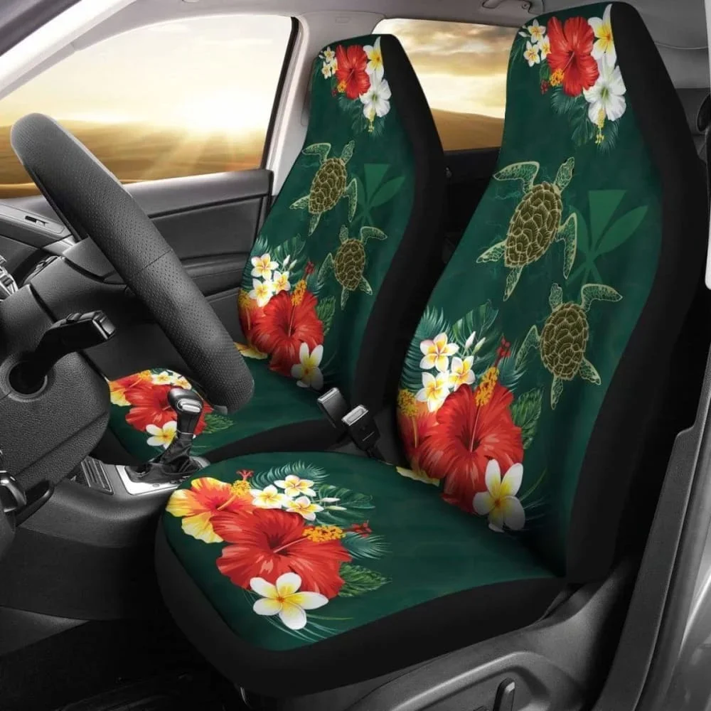 Hawaii Sea Turtle Hibiscus Plumeria Car Set Cover New Awesome Pack of 2 Universal Front Seat Protective Cover