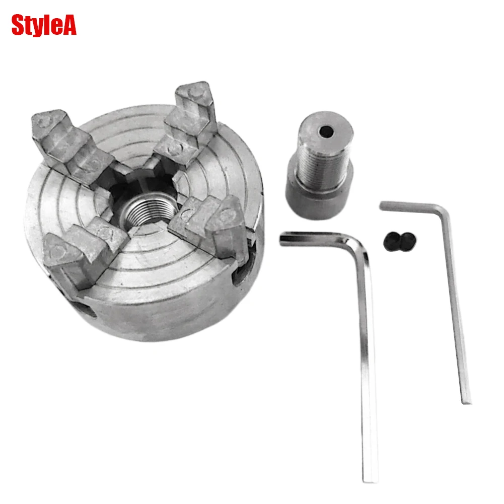 4 Jaws Chuck with Motor Connection Shaft Manual Lathe Chuck Z011A Self-Centering Drill Chuck for Grinding Milling Lathe Machine