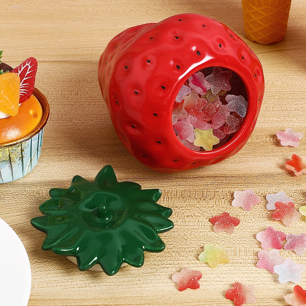 

Strawberry Shape Ceramic Tea Jar Canister Storage Candy Jar Cookie Holder Coffee Container Airtight Lid Kitchen Decor