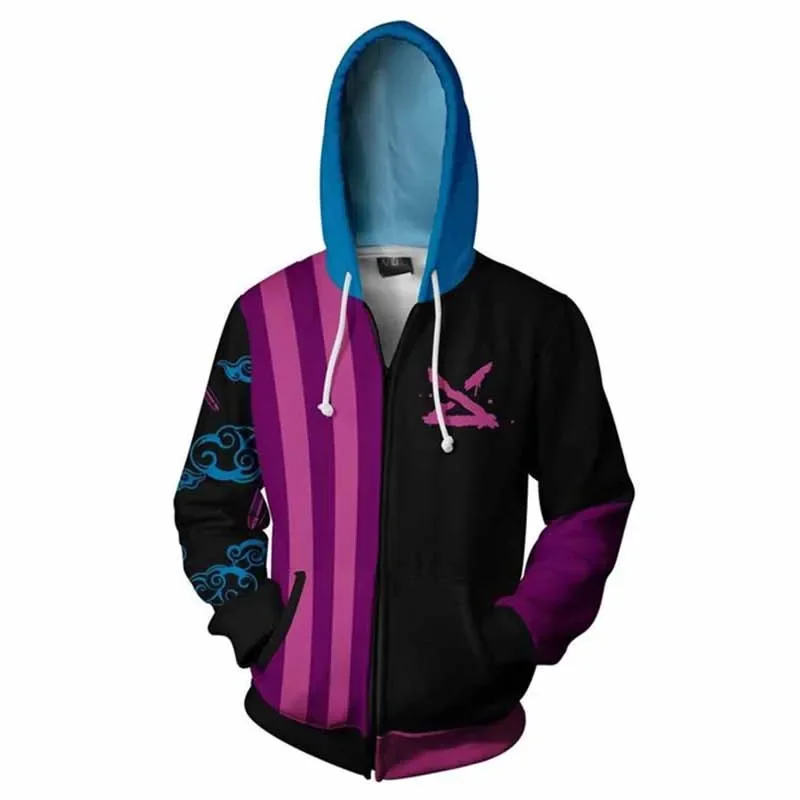 Jogo jinx cosplay trajes impressão 3d zíper hoodies camisolas jaqueta dos homens casaco para mulheres pulôver topos dia das bruxas