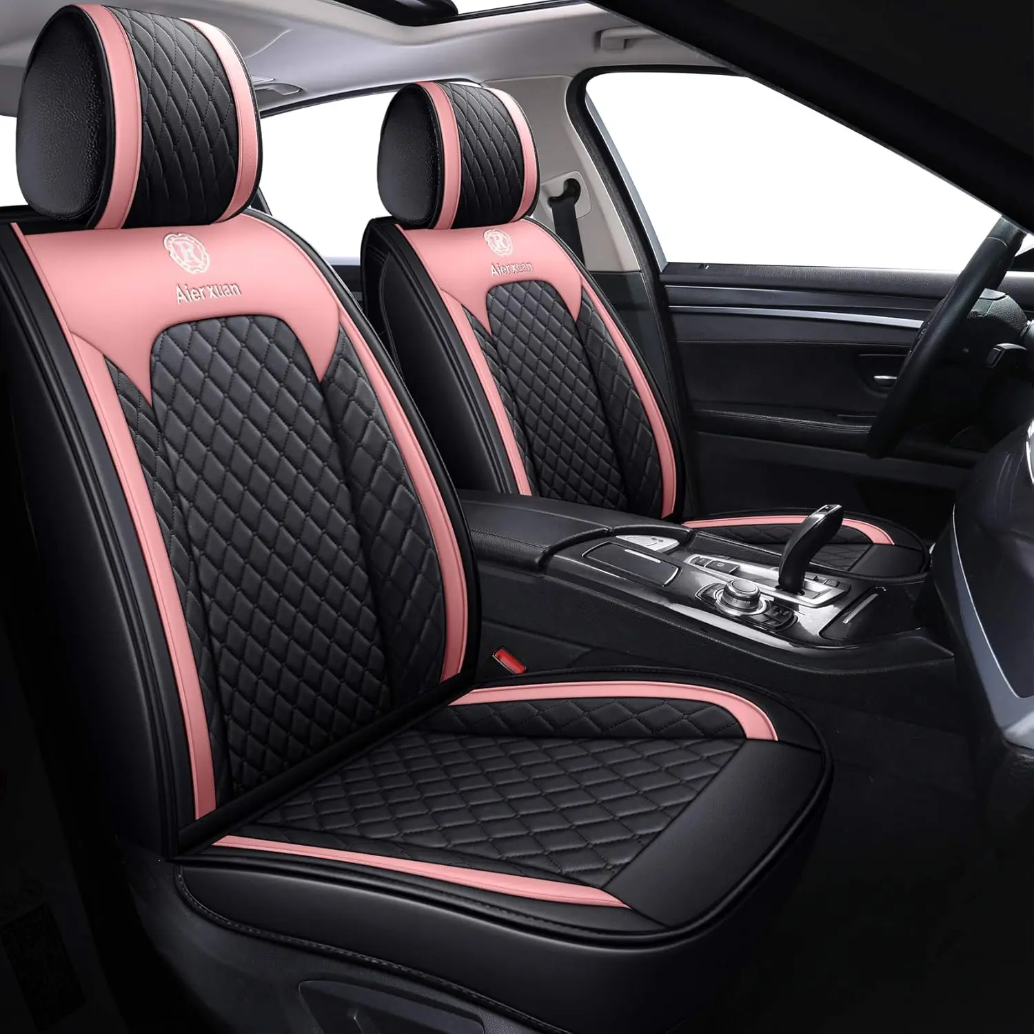 

Waterproof Car Seat Covers for Women, Universal Fit for Sedans SUVs Trucks, Black-Pink Full Set