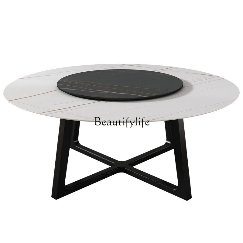 

Italian minimalist light luxury rock slab turntable dining table modern simple household small apartment dining table