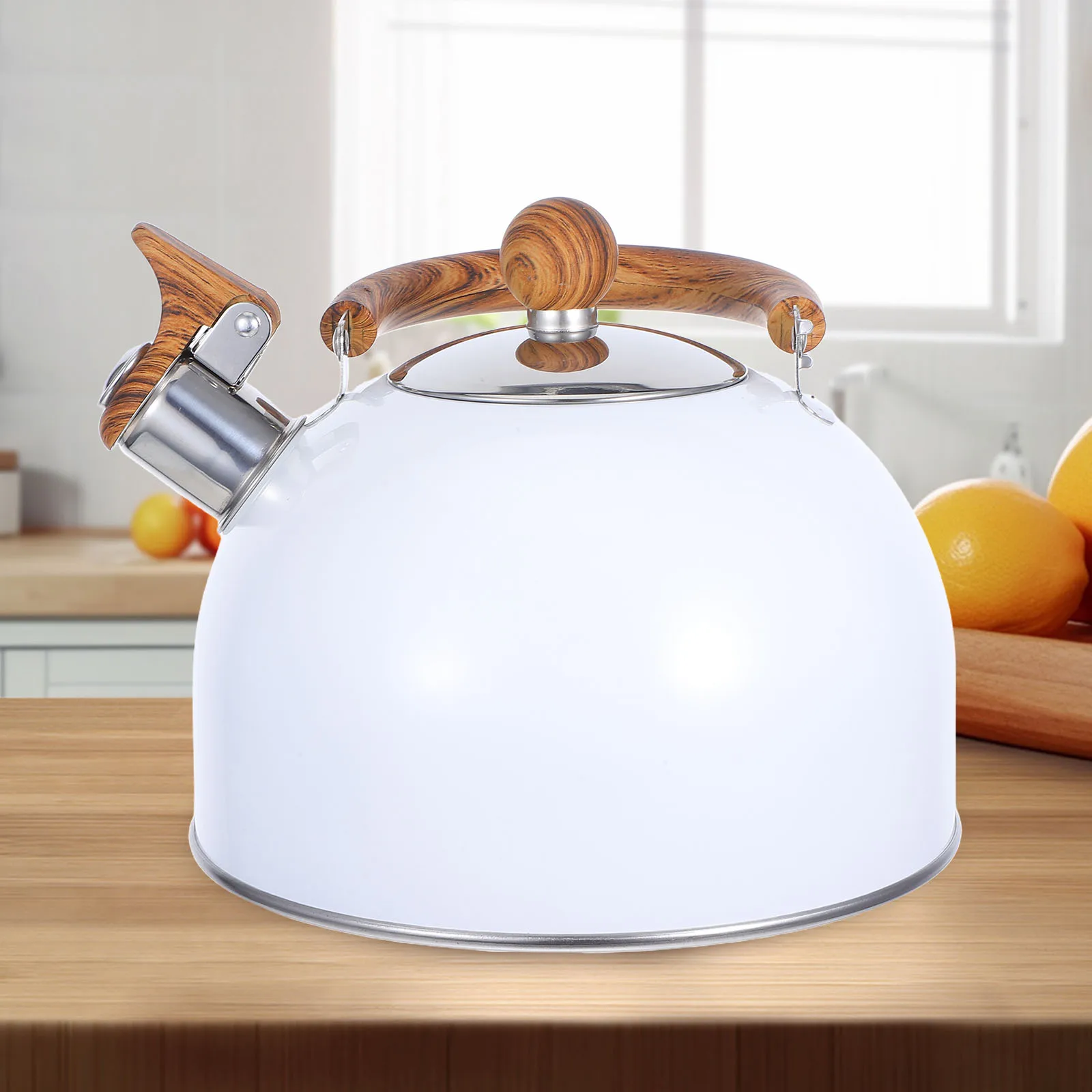 

White 2.5L Stainless Steel Whistle Water Kettle Foldable Handle Boiling Sound Reminder Gas Stove Induction Home Kitchen Use