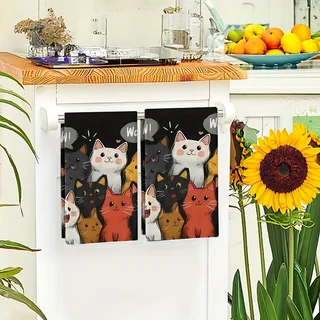 2-Pack of Kitten-Themed Kitchen Towels, Dish Towels, Hand Towels, Kitchen Decor Towels, Neighbor Gifts, Sweet Housewarming Gifts for Friends, Mom Gifts, Friend Birthday Gifts.