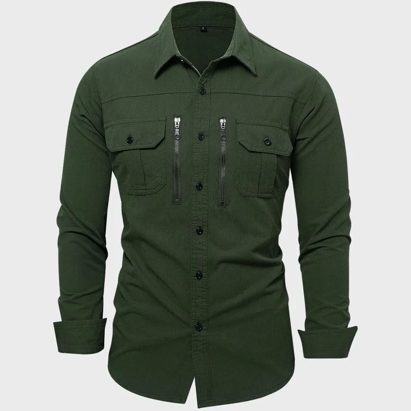 High Quality Cotton 100% Men Outdoor Multi Pockets Long Sleeved Cargo Shirts Man Loose Shirts New Male Solid Casual Shirts 3XL