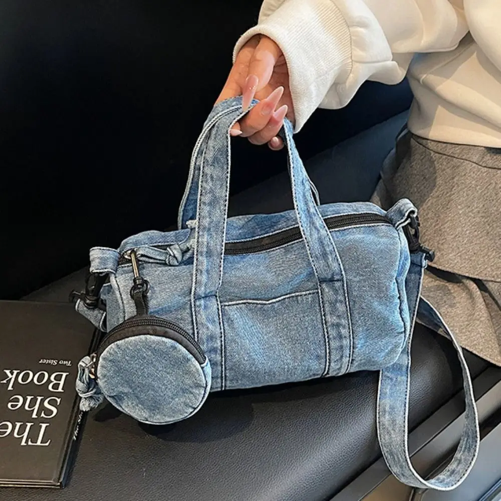 

Leisure American Style Denim Handbag Adjustable Strap Harajuku Denim Shoulder Bag Retro Zipper Underarm Bag Commuting