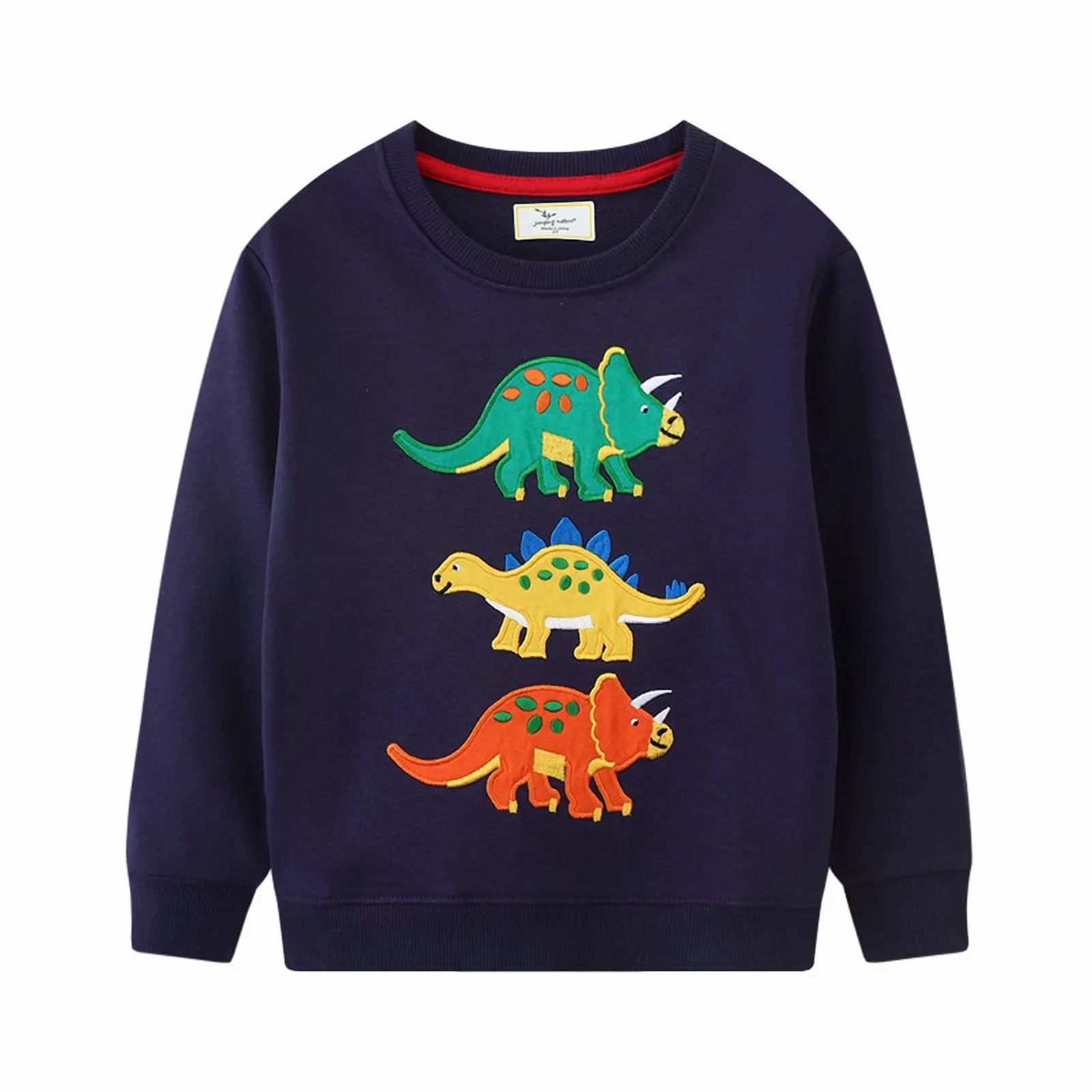 Little Hand Boys Sweatshirts Cotton Dinosaur Applique Long Sleeve Crewneck Pullover Toddler Kids Winter Sweater Tops for 2t-7t