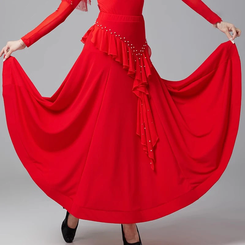 

Юбка для бальных танцев, красная, для современных танцев, с эластичным поясом, с широким подолом, для выступлений в стиле национального стандарта, для вальса