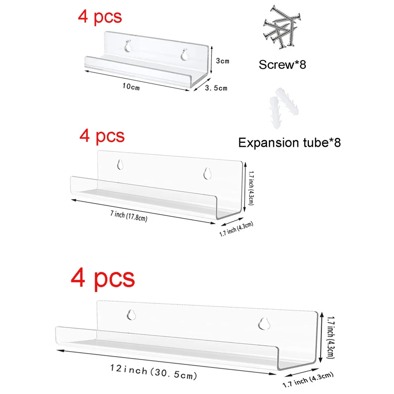 4Pcs Transparent Acrylic Record CD Storage Rack Living Room Decoration Vinyl Record Shelf Wall Holder Record Display Shelf