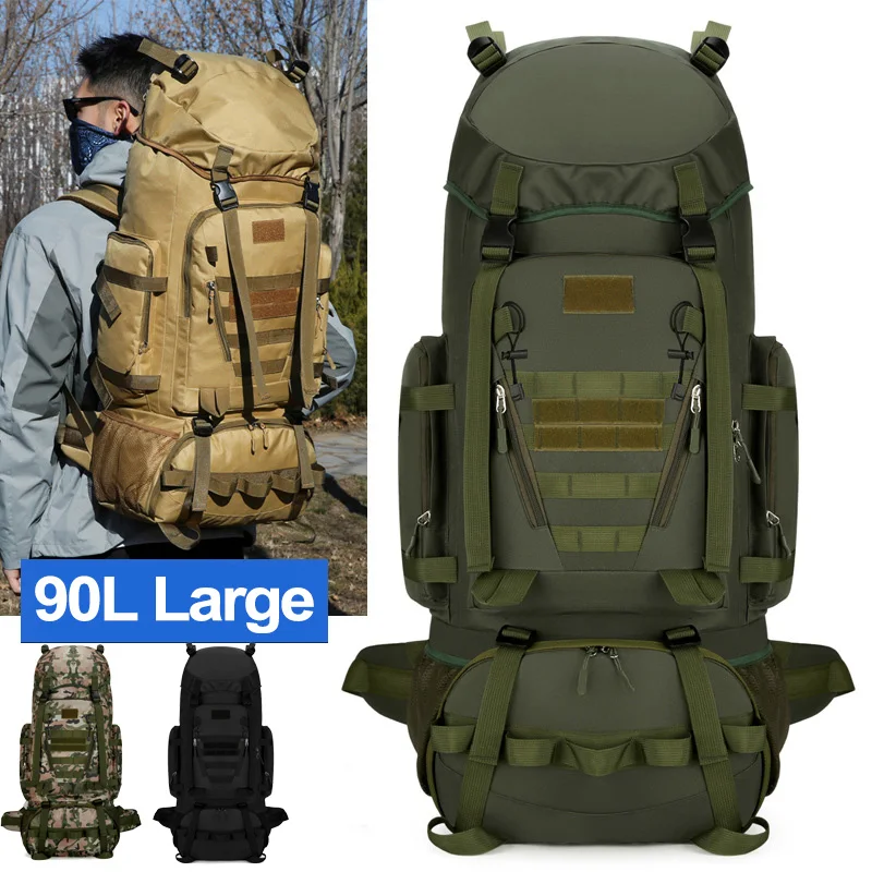 Tactical Travel Bag Camping Backpack Hiking Climbing Bags Mountaineering Large Sports Outdoor Men Luggage Molle Bag Rucksack 90L