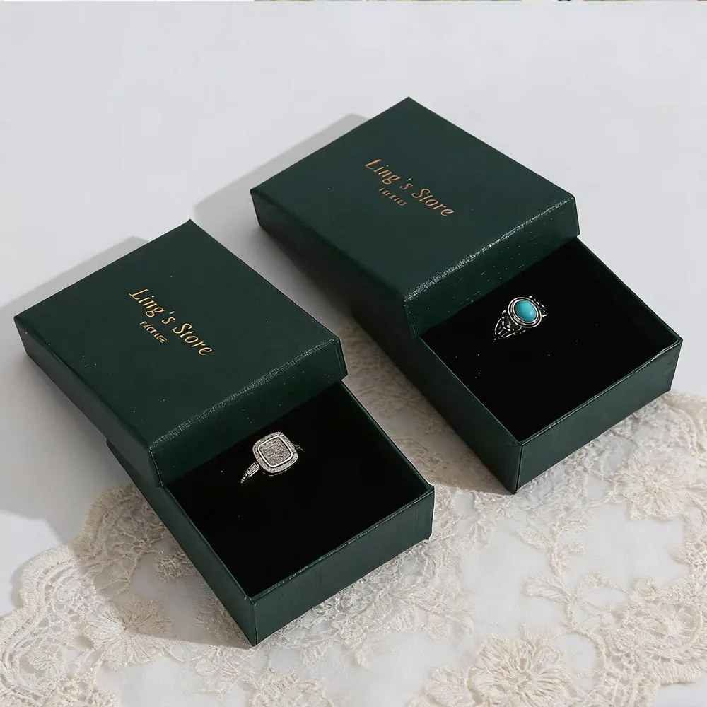 

24pcs Square Jewelry Packaging Box 9*7cm Dark Green Paper Necklace Ring Earrings Bracelet Gift Box for Valentine's Day Custom