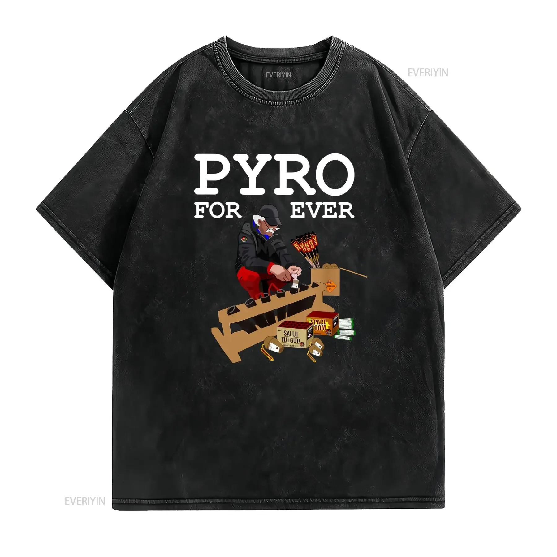 Pyro for Evigt Flamme Pyroteknik T Shirt 0G Bomuld Crew Neck Casual med Pyromancer Design Alle Sæsoner Passer Brandfester